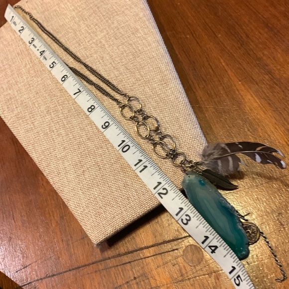 Agate Stone Handcrafted Boho Unique Feather Necklace Handmade - Picture 5 of 9
